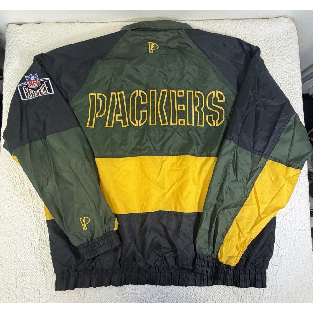 Green Bay Packers Pro Player NFL Experience Full Zip Windbreaker Jacket Vtg Sz L